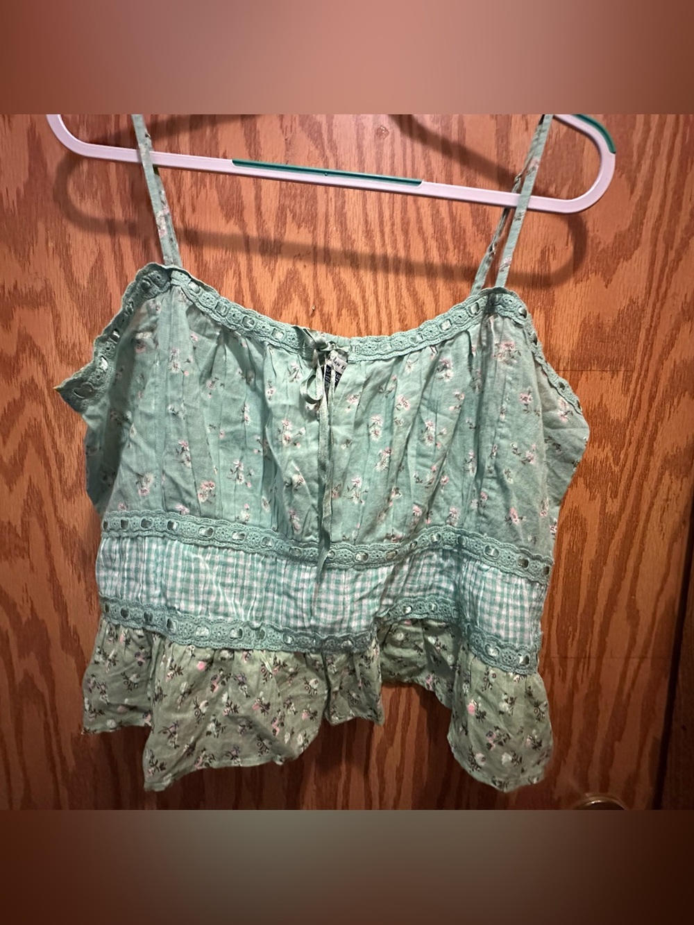 American Eagle Outfitters Light Green Floral Tiered Cami Top